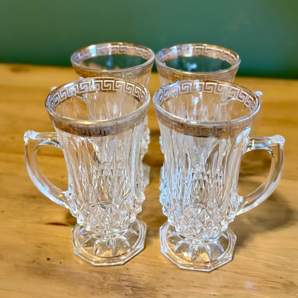 Vintage Astra Gold Cut Crystal Mugs – Gold Greek Key Trim – Set of 4 - Picture 5 of 11